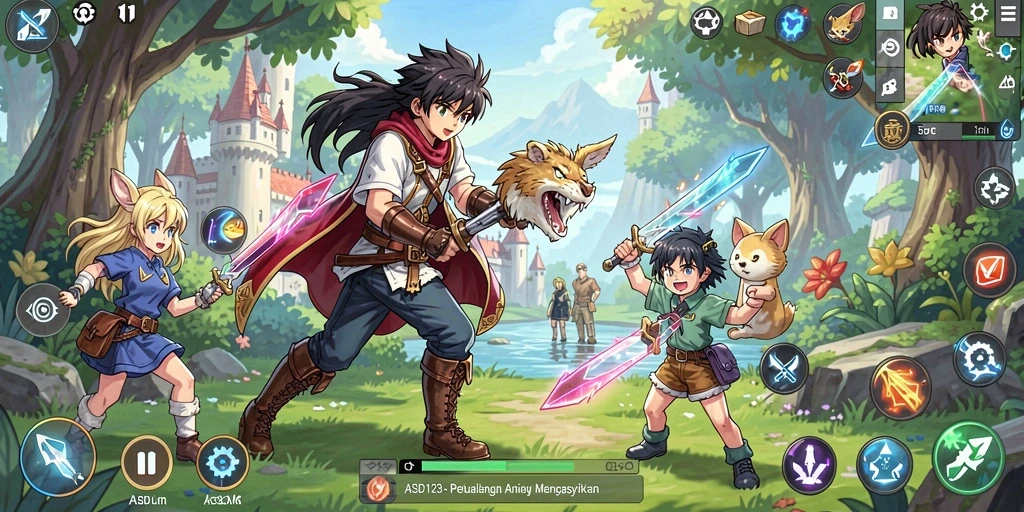 Tampilan gameplay ASD123 yang memukau dengan karakter Anime bertarung.