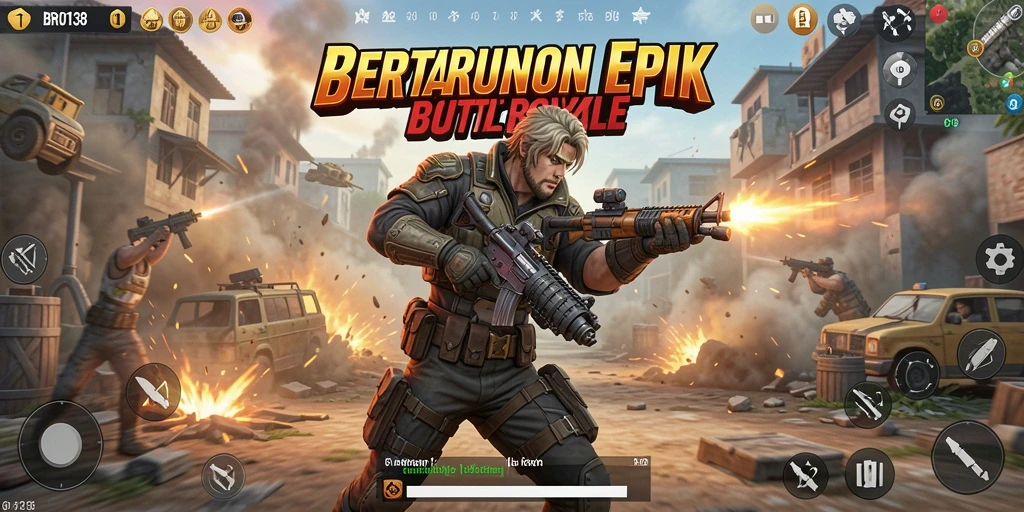 Screenshot permainan BRO138 menampilkan aksi Battle Royale yang mendebarkan.