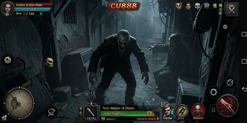 Screenshot utama CU888 menampilkan suasana seram dan gameplay menegangkan.