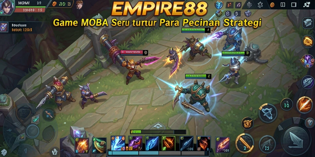 Tampilan menegangkan dari pertempuran dalam game MOBA EMPIRE88.