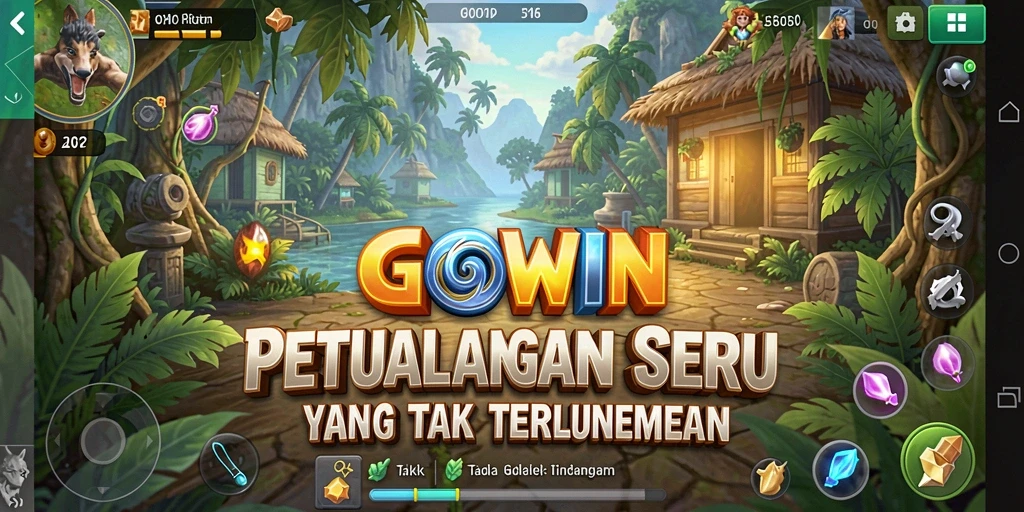 Tangkapan layar utama GOWIN menampilkan aksi gameplay seru di dunia petualangan.
