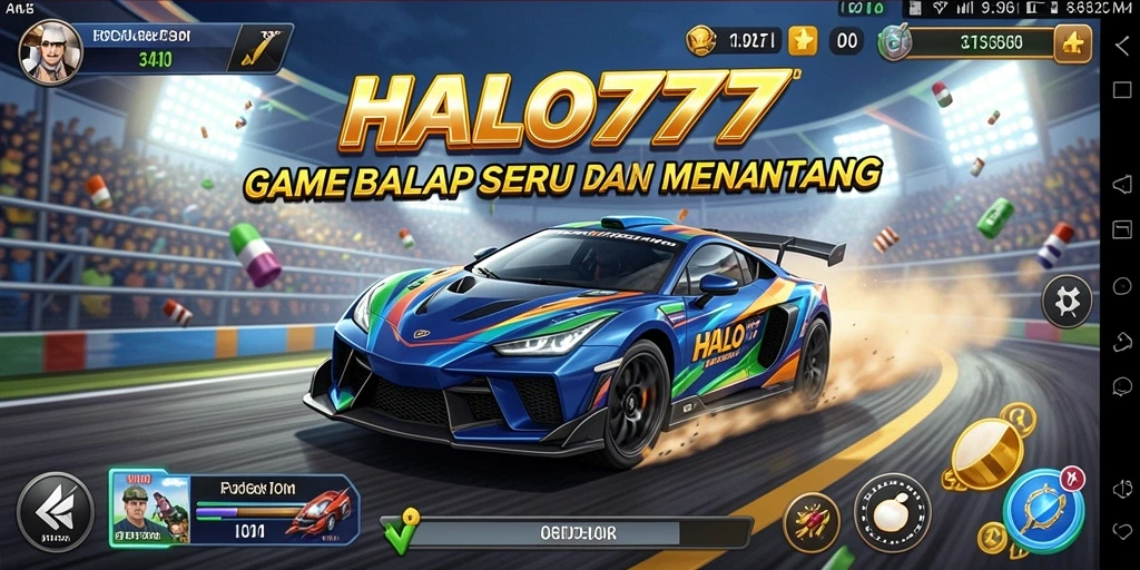 Tampilan gameplay HALO777 yang mendebarkan di lintasan balap.