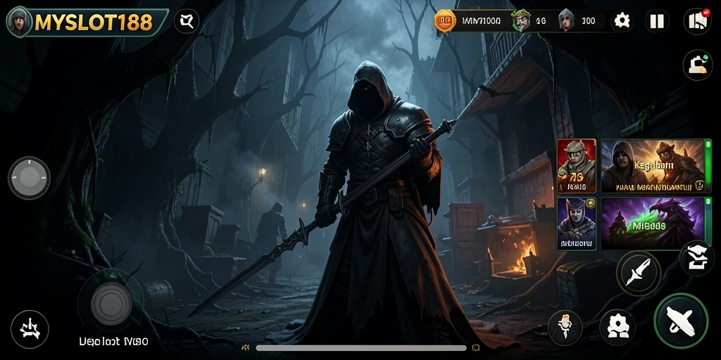 Screenshot gameplay MYSLOT188 menampilkan suasana horor yang mencekam.