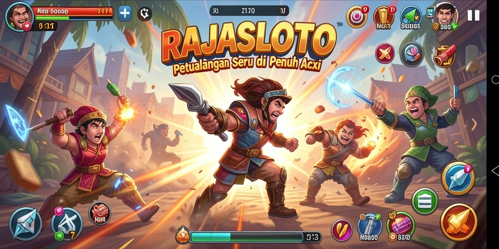 Screenshot RAJASLOTO yang menunjukkan aksi pertempuran epik dan grafik menawan.