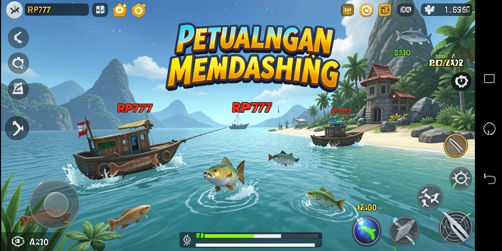 Screenshot gameplay RP777 yang menampilkan para pemain yang asyik memancing.