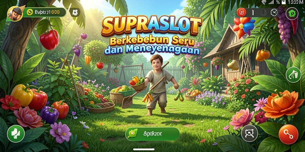 Tampilan gameplay <strong>SUPRASLOT</strong> yang menawan dengan pertanian yang subur.