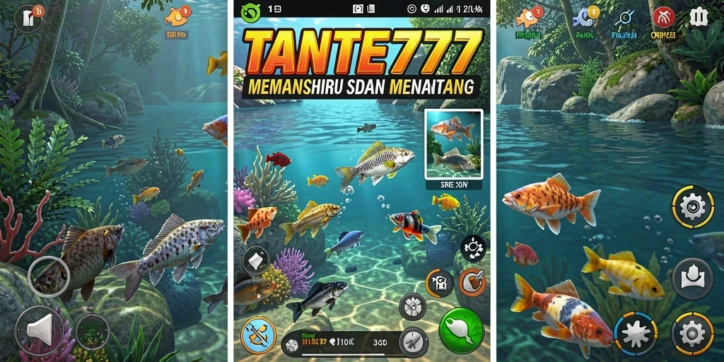 Screenshot gameplay TANTE777 dengan aksi memancing yang mendebarkan.