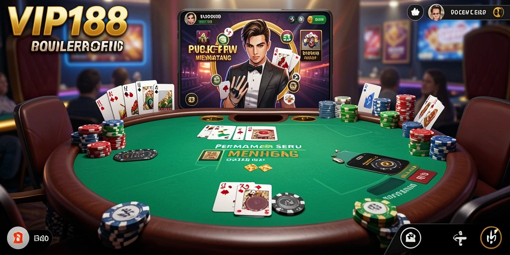 Tampilan utama gameplay Poker yang menegangkan di VIP188.